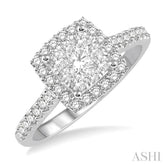 3/4 ctw Round Diamond Lovebright Halo Engagement Ring in 14K White and Yellow Gold